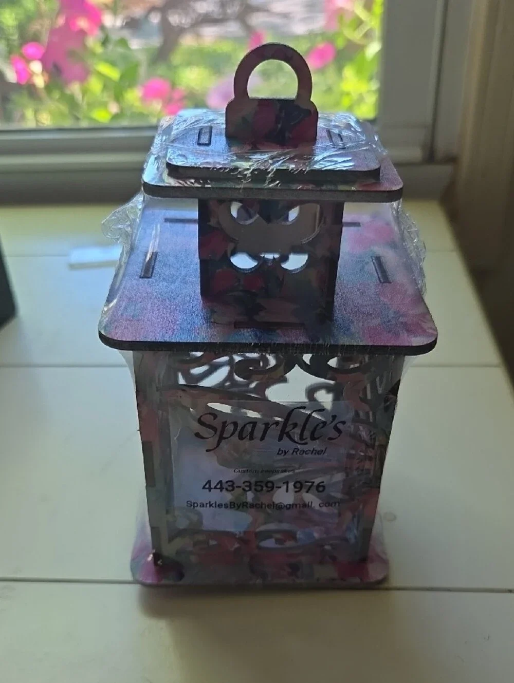 Decorative Butterfly Cutout Lantern - Pink Blue Floral